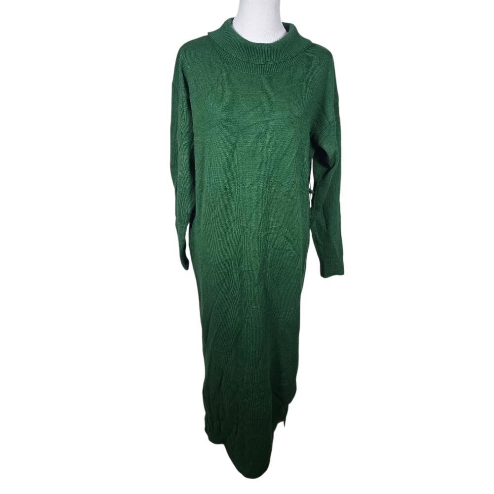Eloquii 14/16 Long Sleeve Funnel Neck Green Knit Maxi Sweater Dress NWT No Belt